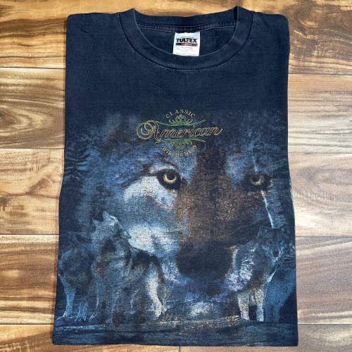 Vintage 90s Classic American Wilderness Wolf Nature Animal Shirt Size 2XL Tultex
