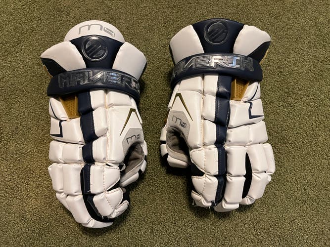 Used Player's Maverik M4 Lacrosse Gloves 13" (Blue/Gold)