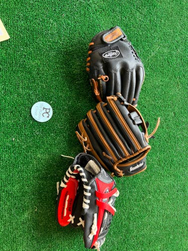 Rawlings baseball glove bundle 9 and 9.5” (2 LH Throw One RH Throw)