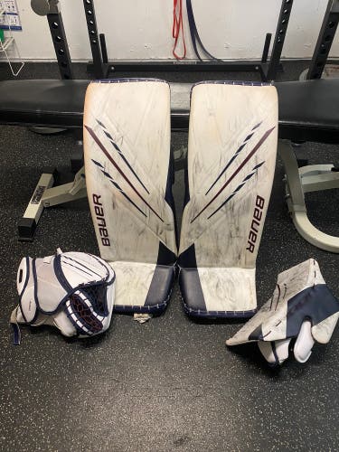 Pro Stock Custom Bauer Hyperlite Goalie Pads, Glove and Blocker (set) 34+