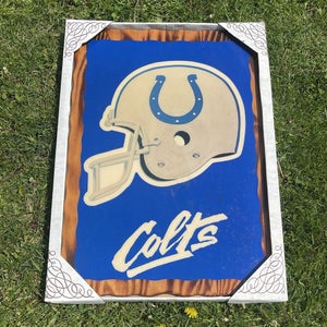 Vintage Indianapolis Colts Wood Lacquered Wall Sign Football Helmet 22x16” NEW