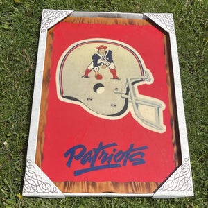 Vintage New England Patriots Wood Lacquered Wall Sign Football Helmet 22x16” NEW