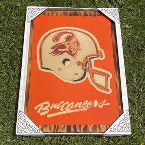 Vintage Tampa Bay Buccaneers Wood Lacquered Wall Sign Football Helmet 22x16” NEW