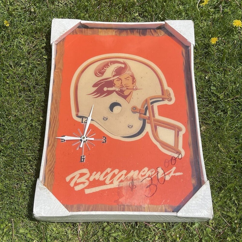Vintage Tampa Bay Buccaneers Wood Lacquered Clock Football Helmet 22x16” NEW USA