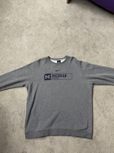 Gray Nike Michigan Men's Lacrosse Crewneck (XL)