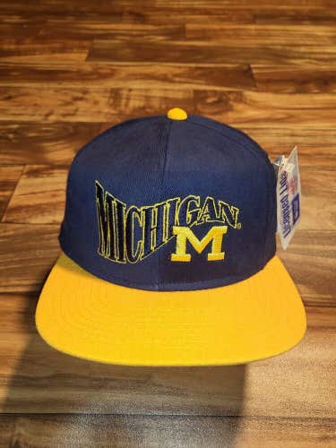 NEW Vintage Rare Michigan Wolverines NCAA College Sports Arch Spellout Strapback