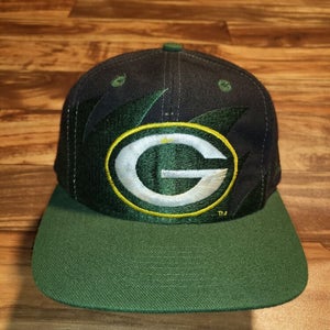 Vintage RARE Green Bay Packers Black Dome Sharktooth Logo Athletic Snapback Hat
