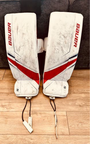 Used 28" +1 Bauer Supreme S27 Junior Large Goalie Leg Pads Red White Blue