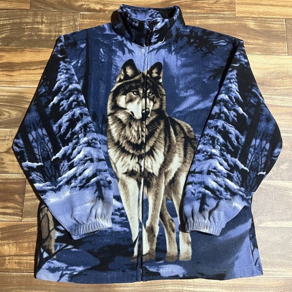 Vintage Trail Crest Wolf Fleece Zip Up Sweatshirt Jacket Size