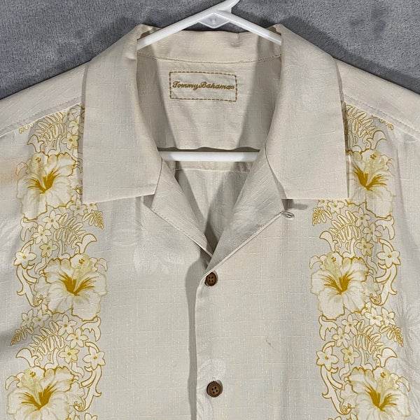 Tommy Bahama 100% Silk Mens Cream White Button Down Shirt XL