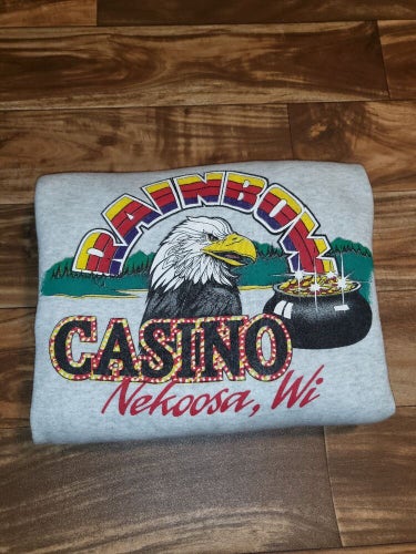 Vintage 1990s Rainbow Casino Gambling Nature Eagle Gold Grey Sweatshirt Size XL
