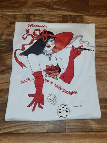 Vintage Rare Lucky Gambling Dice Be A Lady Tonight White Graphic Shirt Size XL