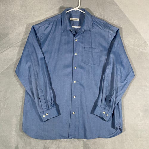 Tommy Bahama Mens Shirt Size XL Blue Long Sleeve Pocket Silk Blend Resort Casual