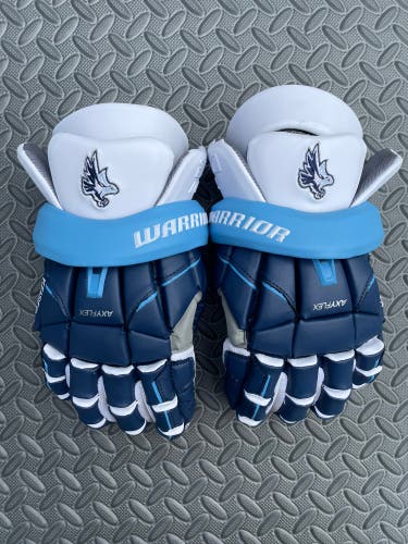 Custom Navy/White/Carolina Warrior EVO QX Lacrosse Gloves (size XL)