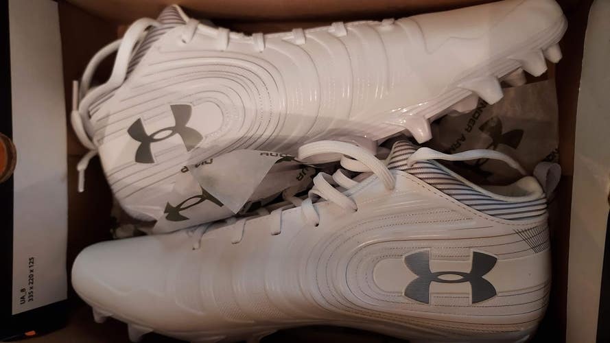 White New Men's Size 12 (Women's 13) Molded Cleats Under Armour Mid Top Nitro MC