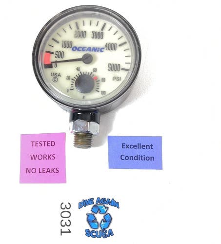 Oceanic 5000 PSI SPG Submersible Pressure Gauge w Thermometer 5,000 Scuba Dive