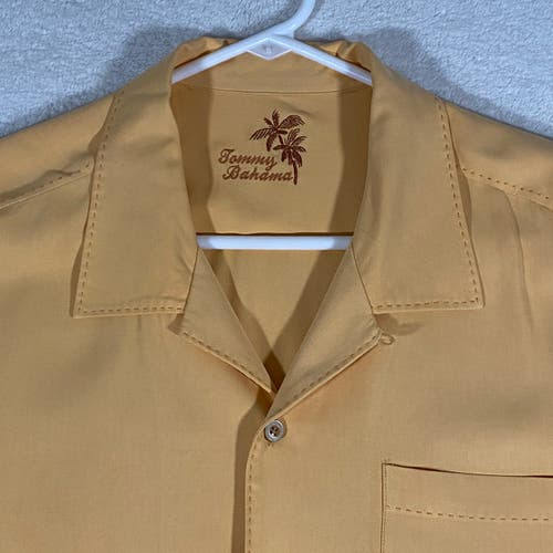 Tommy Bahama Mens Shirt Size XL Solid Orange Hawaiian 100% Silk Resort Casual