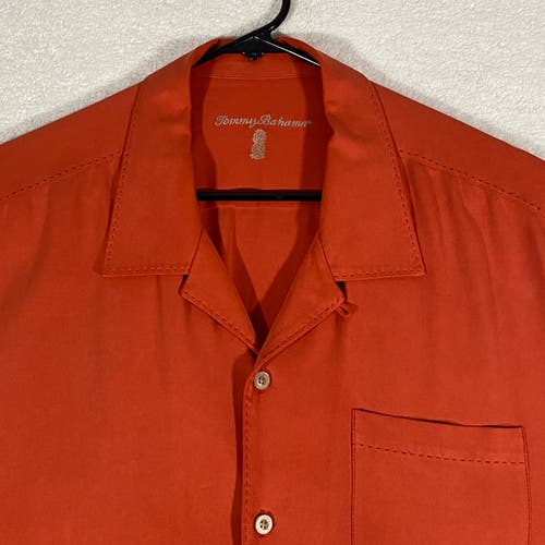 Tommy Bahama Mens Shirt Size XL Solid Auburn Hawaiian 100% Silk Resort Casual