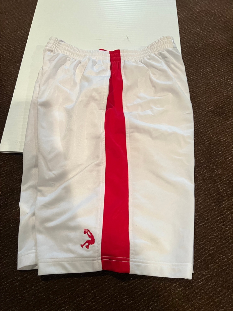 Gently Used SO32 Shaquille O'Neal Brand Basketball Shorts (White w/ Red Trim, L)