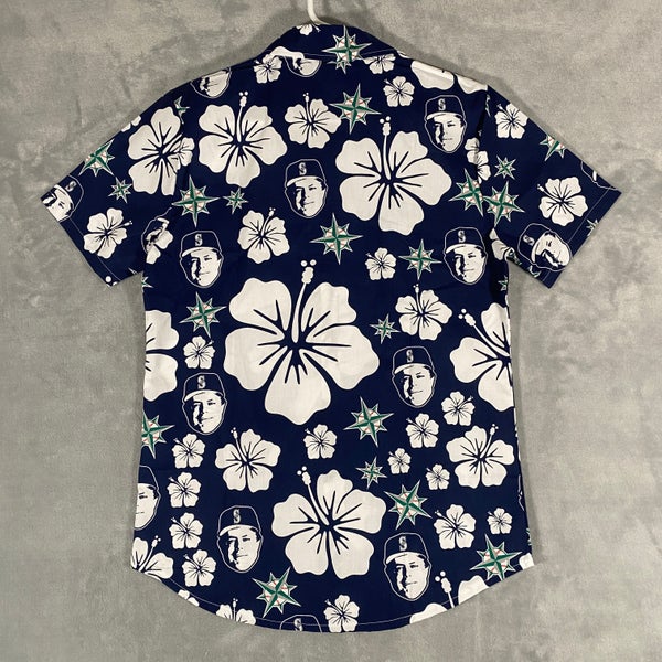 MLB Seattle Mariners Mens Shirt Size M Blue White Hawaiian Floral