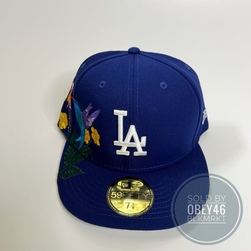 New Era 59Fifty Los Angeles Dodgers￼ Fitted Hat Side Patch Size 7 3/8-Peach  UV