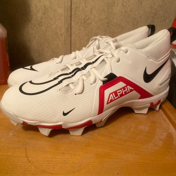 NIKE ALPHA MENACE 3 SHARK FOOTBALL CLEATS WHITE RED CV0582-103 MENS SIZE 12