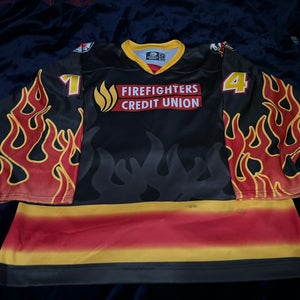 NAHL Coulee Chill #14 Leudtke Fire Fighters Game worn hockey jersey