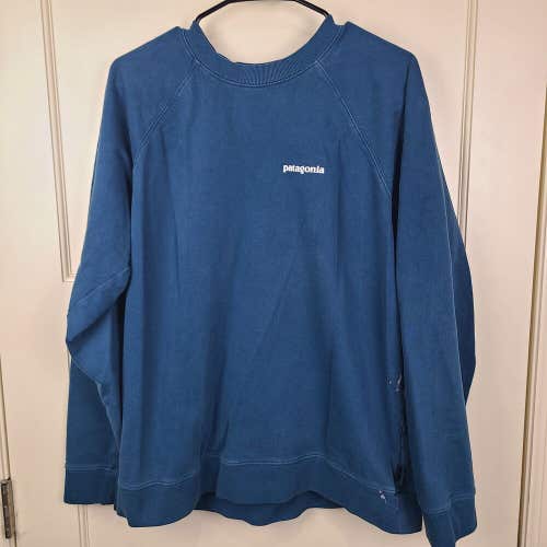 Patagonia Sweatshirt Mens Crewneck Blue Logo Long Sleeve Organic Cotton Size: L