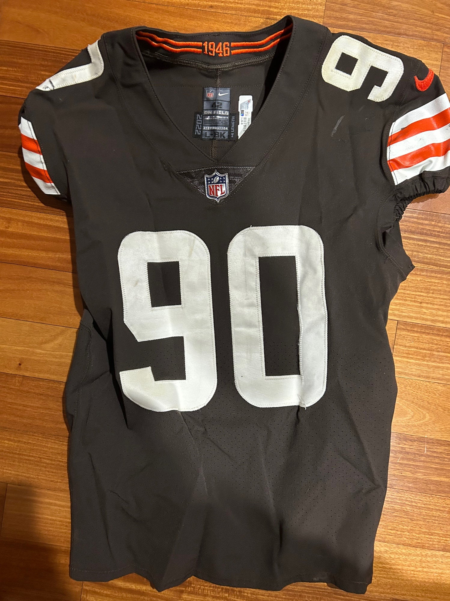 Jadeveon Clowney Cleveland Browns Game-Used #90 Brown Jersey vs. Baltimore  Ravens on December 17 2022