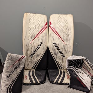 Used Large 35" Bauer Vapor 2X Pro Goalie Full Set : White base with black, red and silver accents