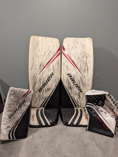 Used Large 35" Bauer Vapor 2X Pro Goalie Full Set : White base with black, red and silver accents