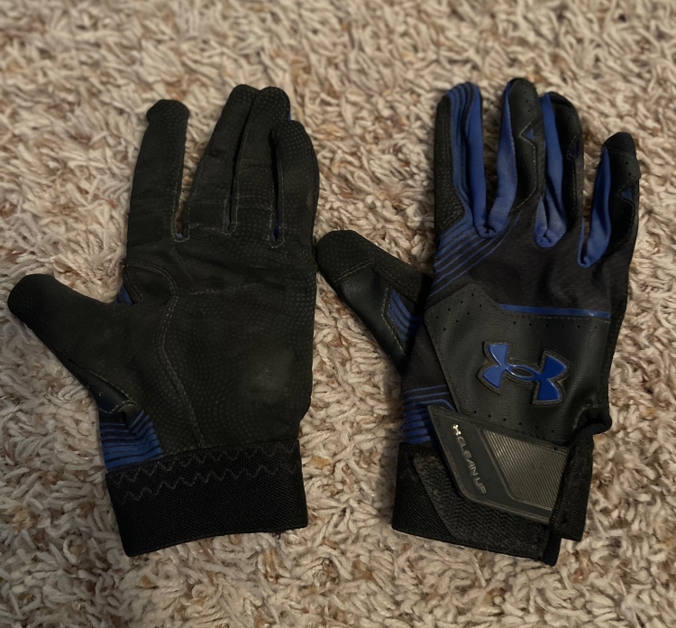 Used YM Under Armour Blue/Black Batting Gloves