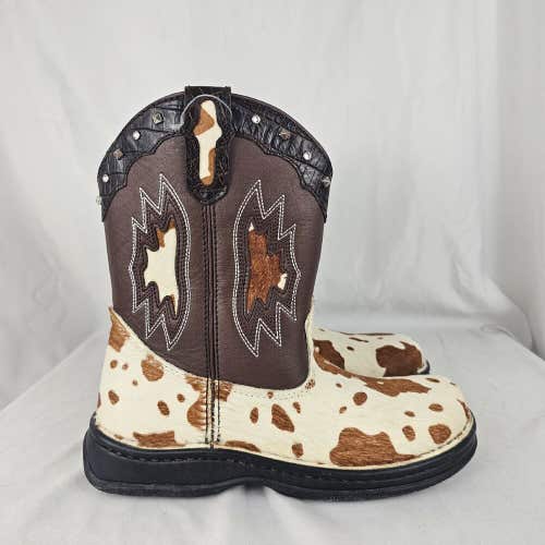 Double H Womens Cowprint Fur Cowgirl Western Brown Boots Size 6.5M DH1035