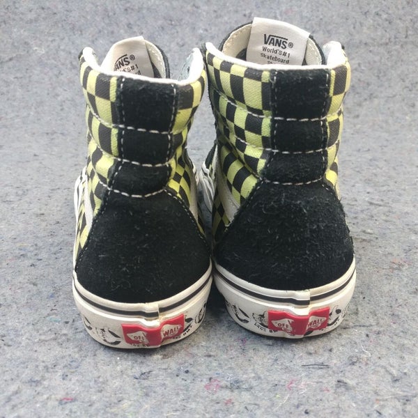 Unisex Black, White, and Yellow checkered vans used condition