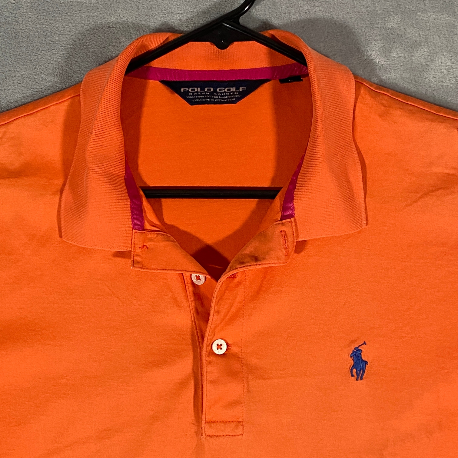 POLO GOLF Ralph Lauren Shirt Mens Size L Orange Pima Cotton Little Pony Logo