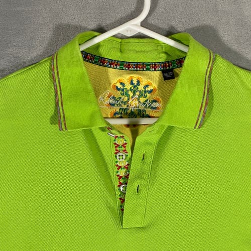Robert Graham Polo Shirt Mens Size 2XL XXL Lime Golf Pima Cotton Embroidered Hems