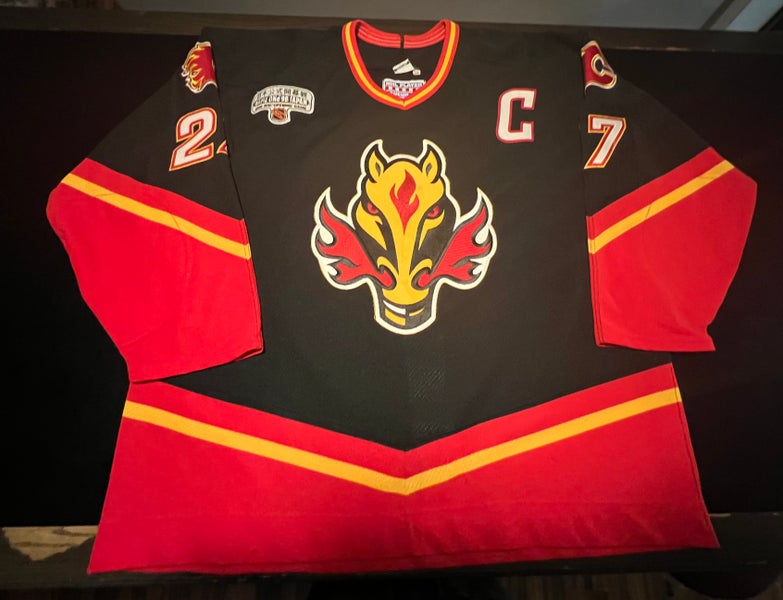 Todd Simpson Calgary Flames Blasty Jersey Size 56 w/ RARE 1998 Game One  Tokyo Patch MIC