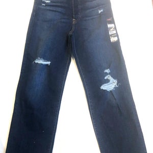Levis Ribcage Straight Ankle Distressed Dark Blue High Jeans 27 x 27 NWT $70val