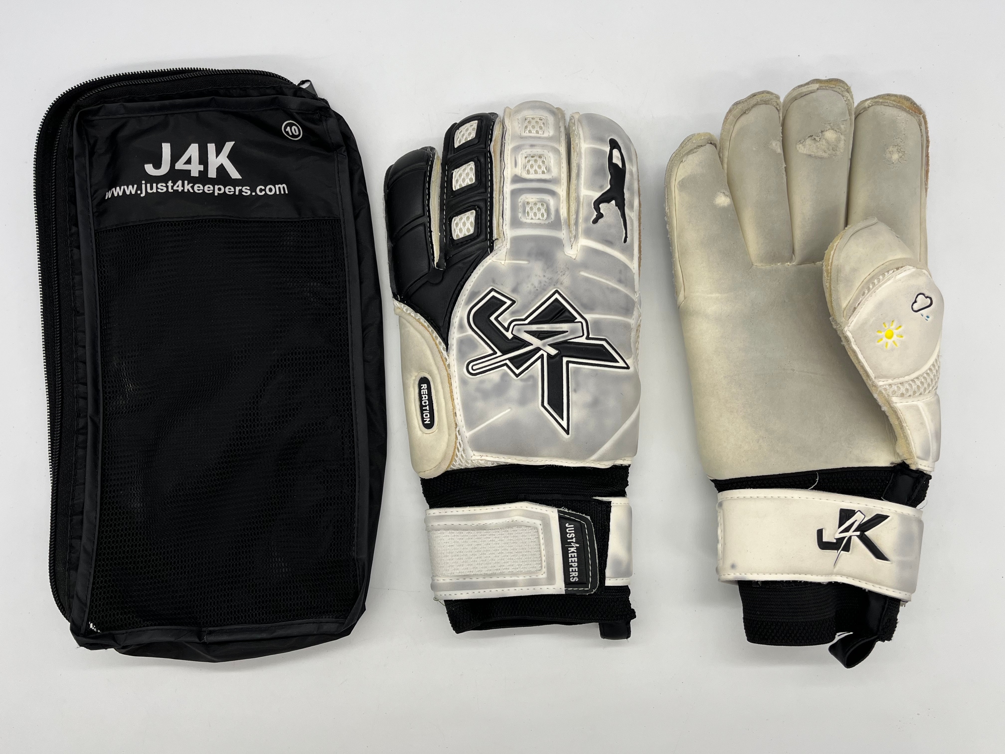 Size 10 Gloves Reaction Keeper Goalie Soccer Goal Keep J4K Just4Keepers Just 4 Keepers White Case