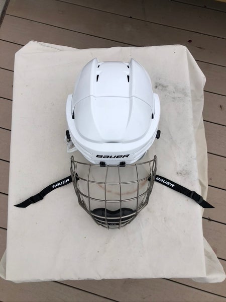 Barely Used Medium Bauer Re-Akt 75 Helmet - White with Profile III cage
