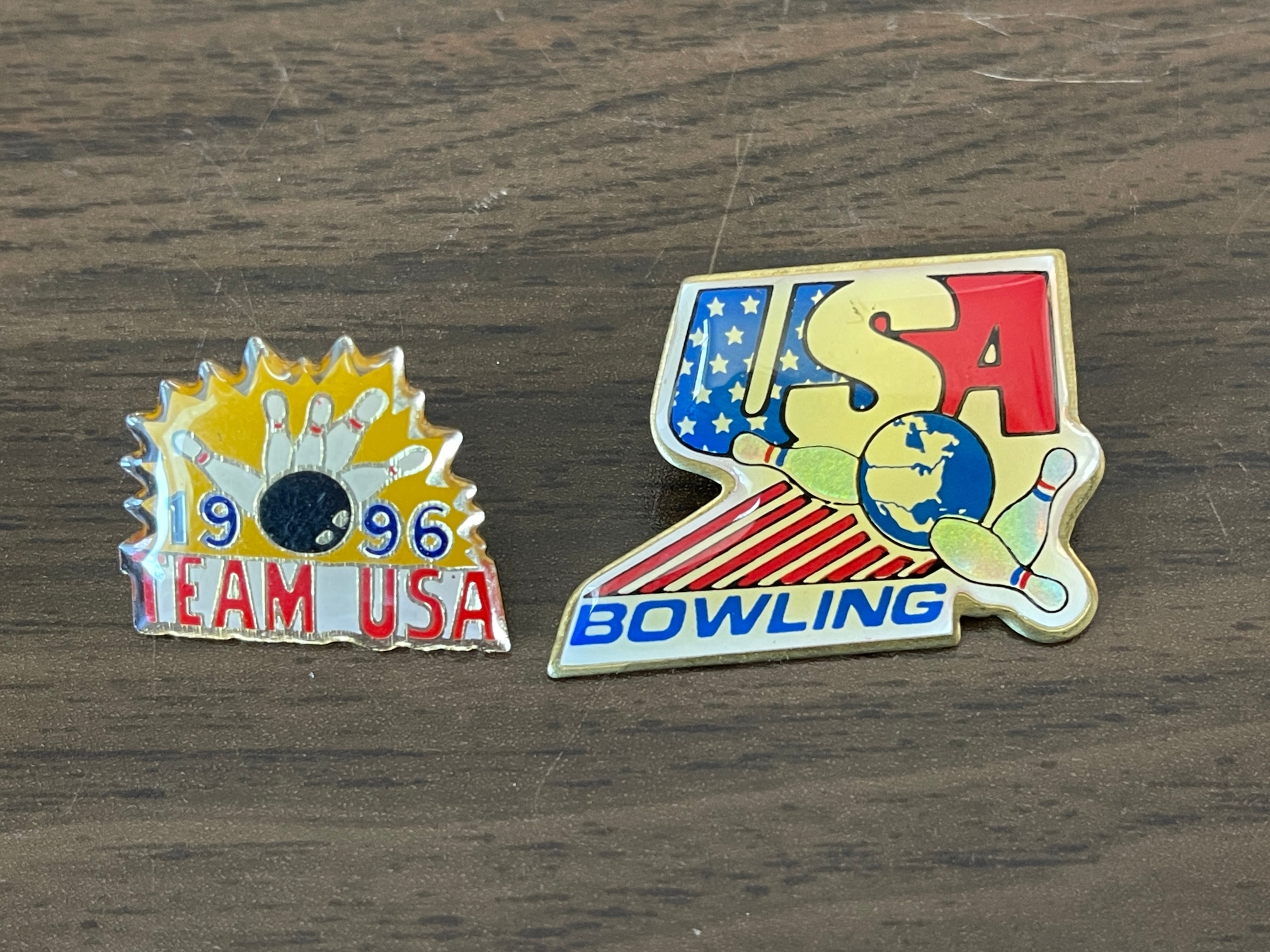 Team USA Bowling SUPER VINTAGE 1996 Lapel Hat Pin Collectible Set of 2 Pins!