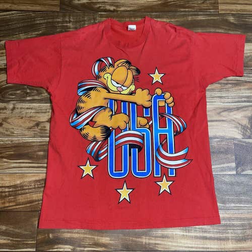Vintage Garfield T-Shirt Cat USA Jim Davis Cartoon Patriotic Flag Comic Size XL