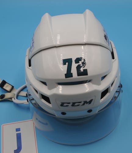 San Jose NHL Game-Used CCM White #72 Chaz Reddekopp Helmet Pro Stock