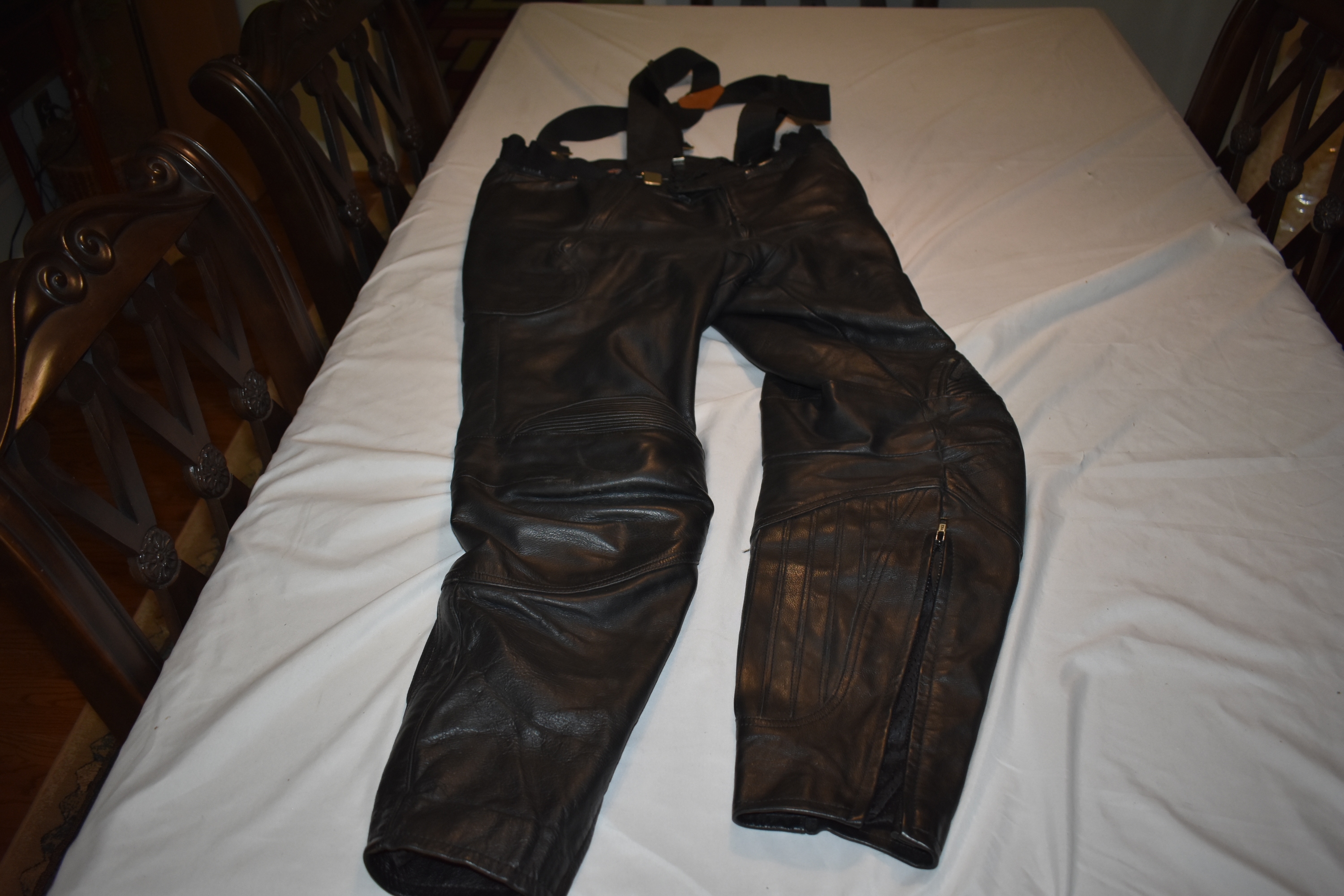 Hein Gericke Streetline Protective Leather Moto Pants w/Suspenders, Size 56 - Great Condition!