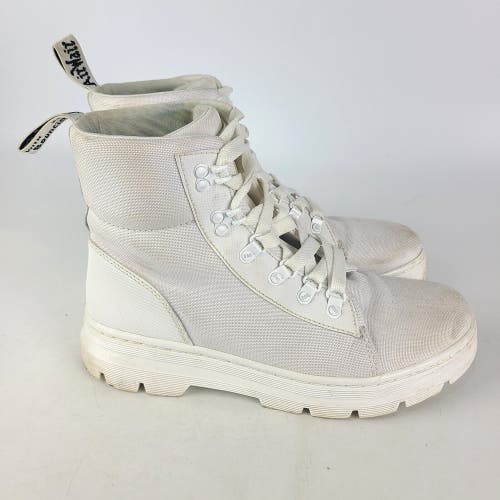 Dr. Martens Boots Womens 10 Combs Poly Combat White Canvas Lace Up Casual Ankle