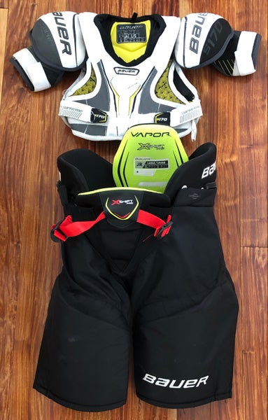 Junior Used Large Bauer Supreme S170 Shoulder Pads + Bauer Vapor X-Shift Pro Pants - both Size L