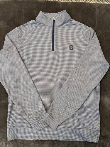 Peter Millar navy and white Houndstooth 1/4 Zip golf light sweatshirt