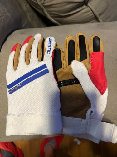 Warstic batting gloves Youth Large Red White Blue And Leather