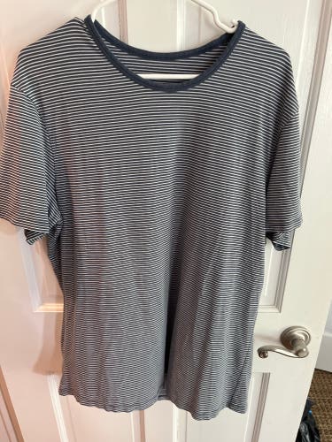 Blue and White Striped Lululemon Tee- XL