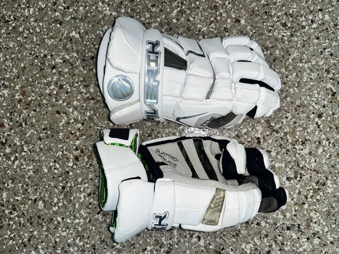 Used White Maverik M4 Lacrosse Gloves 13"